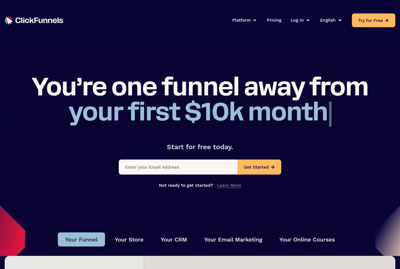 The ClickFunnels, captured from the vendor's own site