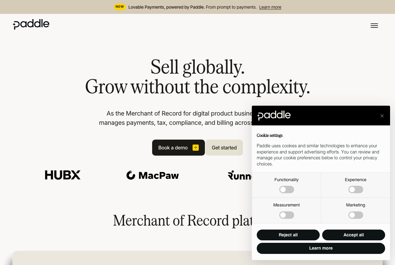 The Paddle, captured from the vendor's own site