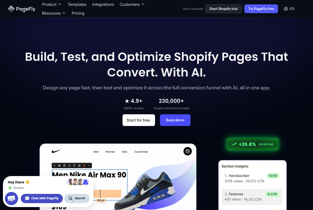 The PageFly, captured from the vendor's own site