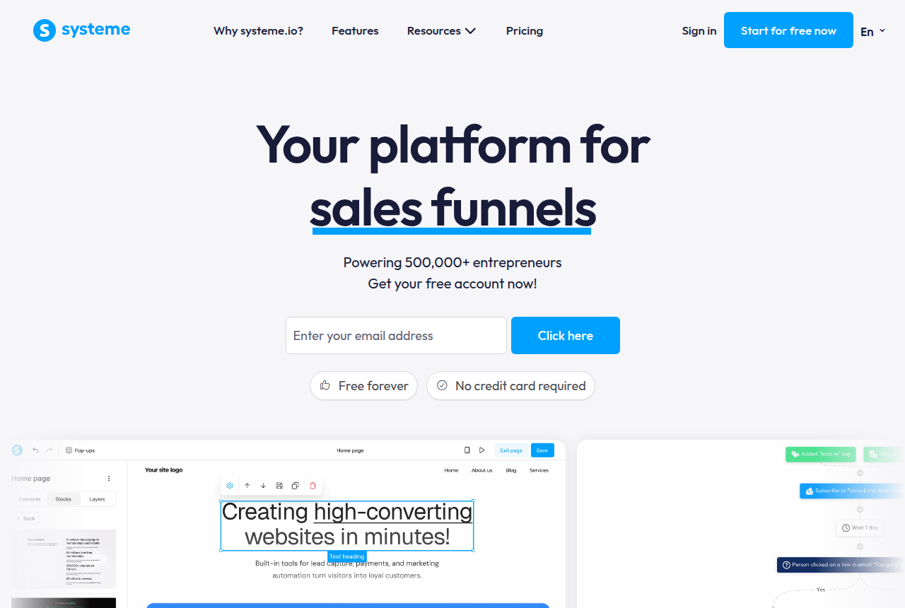 The Systeme.io, captured from the vendor's own site