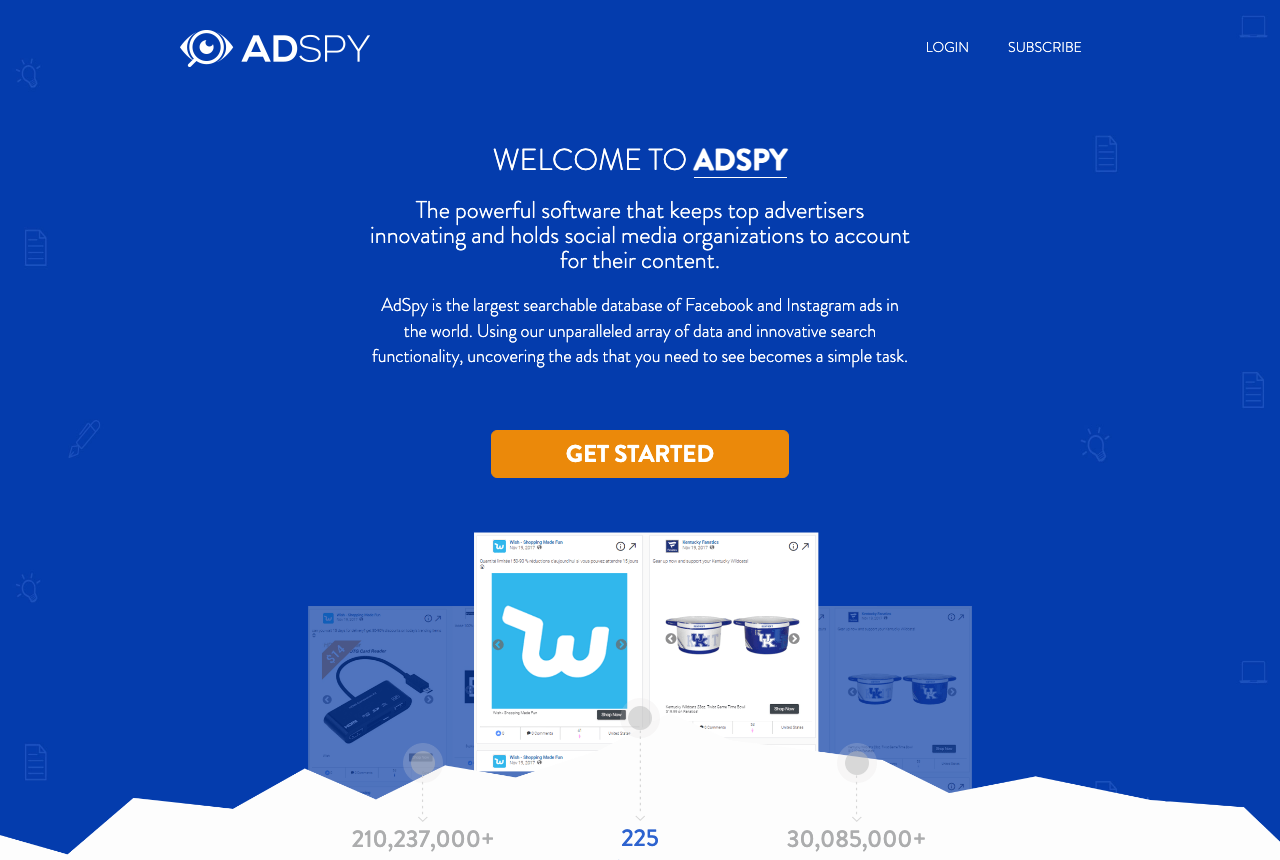 The AdSpy, captured from the vendor's own site