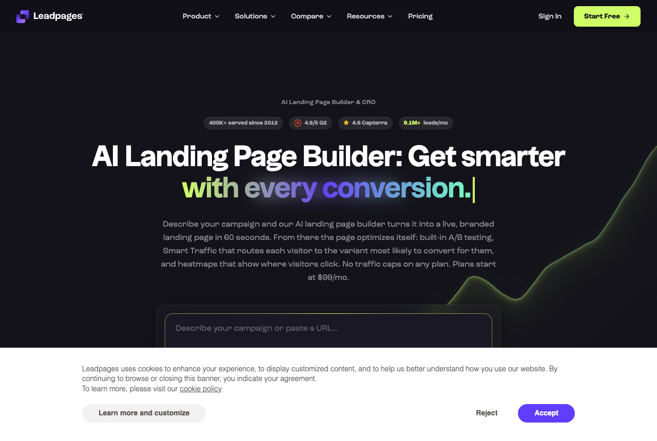 The Leadpages, captured from the vendor's own site